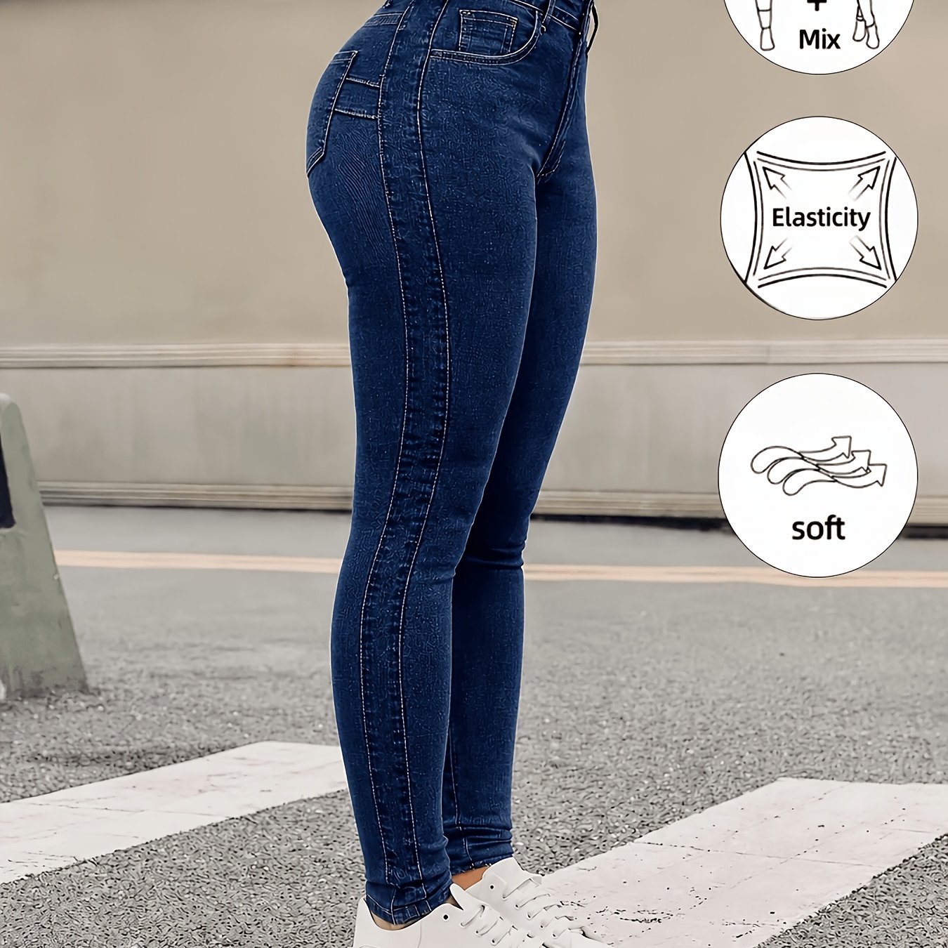 New Plus Size High Elastic Jeans Women's, Fashionable, Tight, Solid Color, Pants, Daily Casual Essential, Worn In