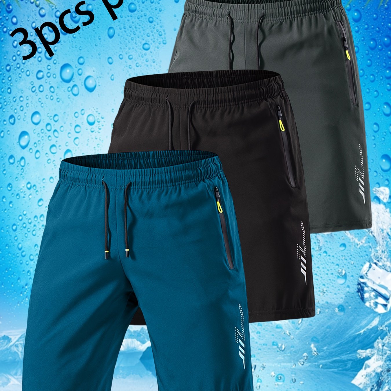 3pcs Men's Silky Fiber Fabric Casual Shorts, Breathable Quick-dry Athletic Pants, Loose-fit Running Shorts