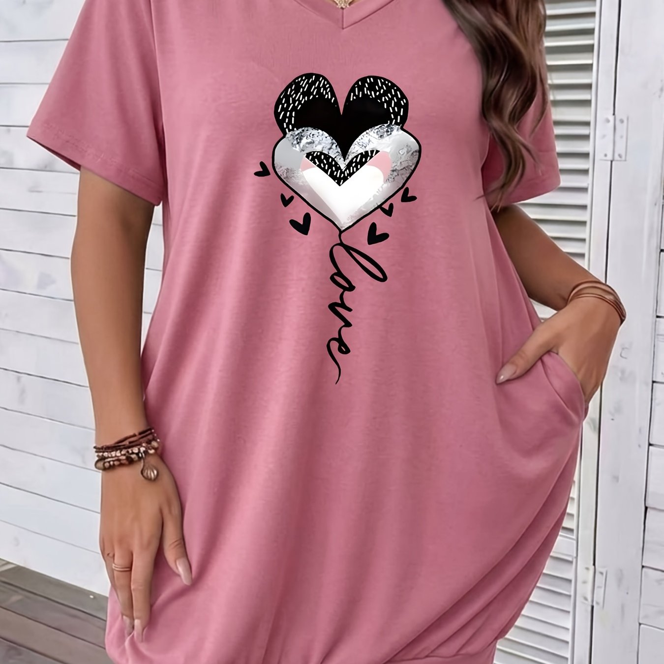 TEMU Plus Size - Plus Size - Plus Size Women's Fashion Solid Color V-neck Top