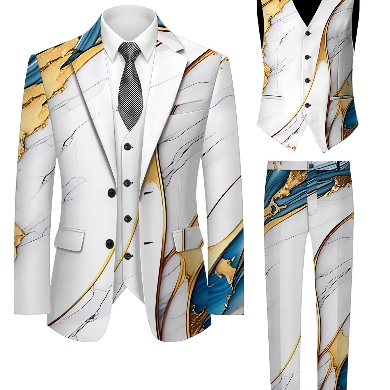 TEMU Men's Formal Suit Set: 3pcs Suit Jacket, Trousers, And Vest - Business Set With Vest And Pants - Stylish Banquet, Wedding, Party Suit For Men -