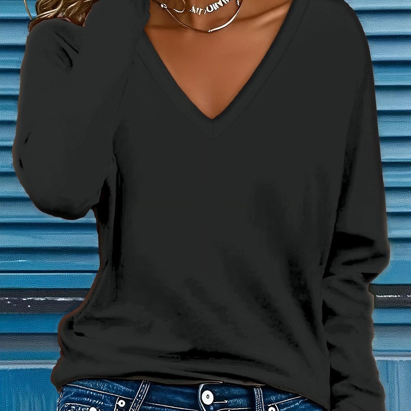 E-shop Plus Size - Plus Size - Plus Size Damen T-Shirt in Unifarben mit V-Ausschnitt, Langarm, Easy , geeignet für alle Jahreszeiten, vielseitiges