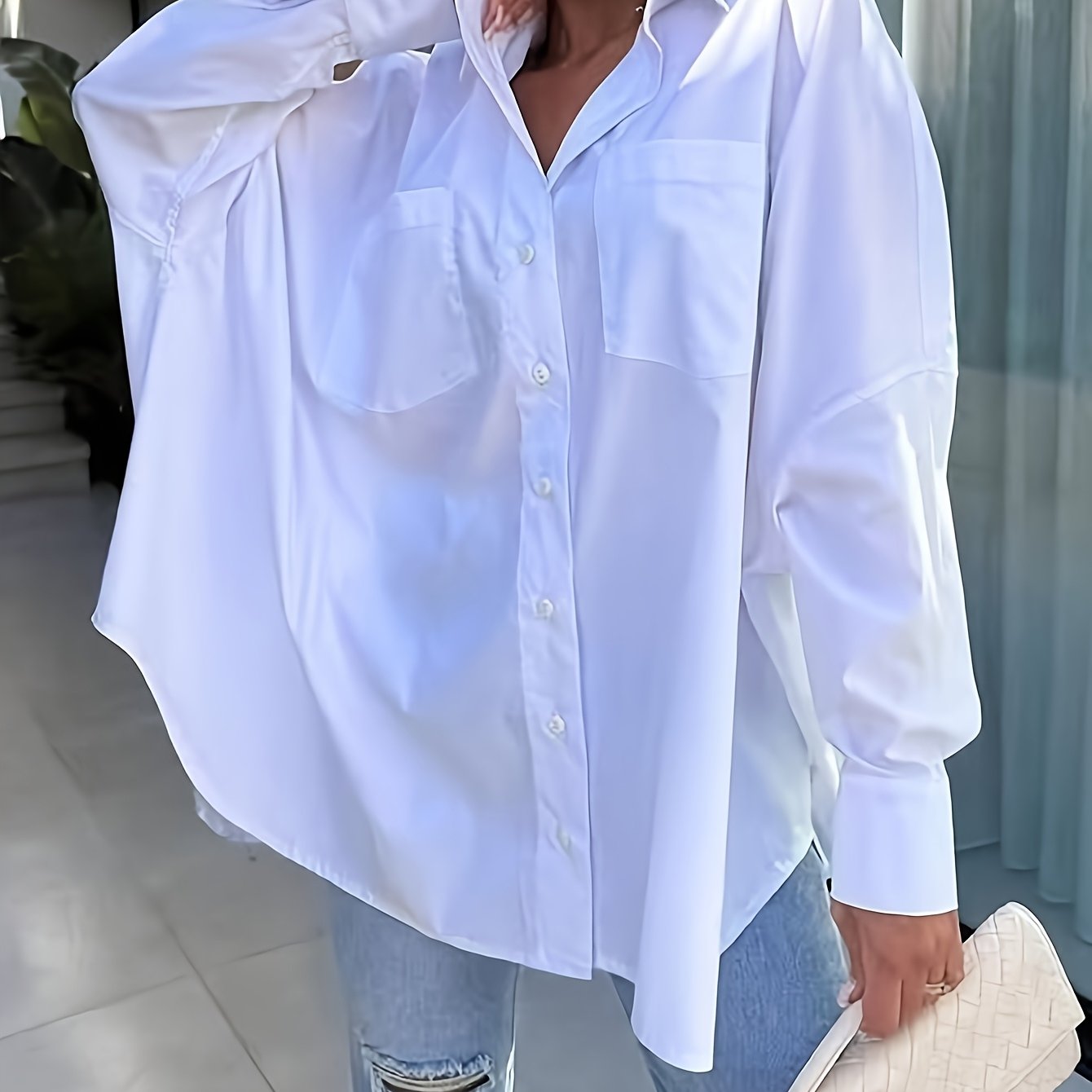 TEMU Plus Size, Plus Women' Color Lapel Front Button Shirt