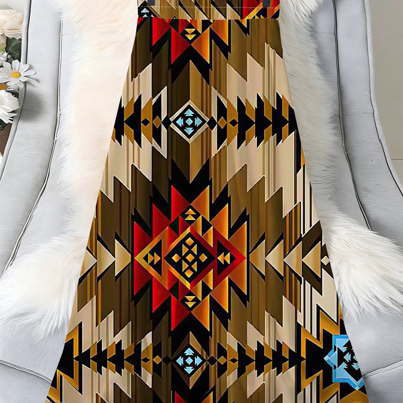 TEMU Jupe midi trapèze à imprimé géométrique style ethnique pour femmes, jupe taille haute, robe rétro tendance