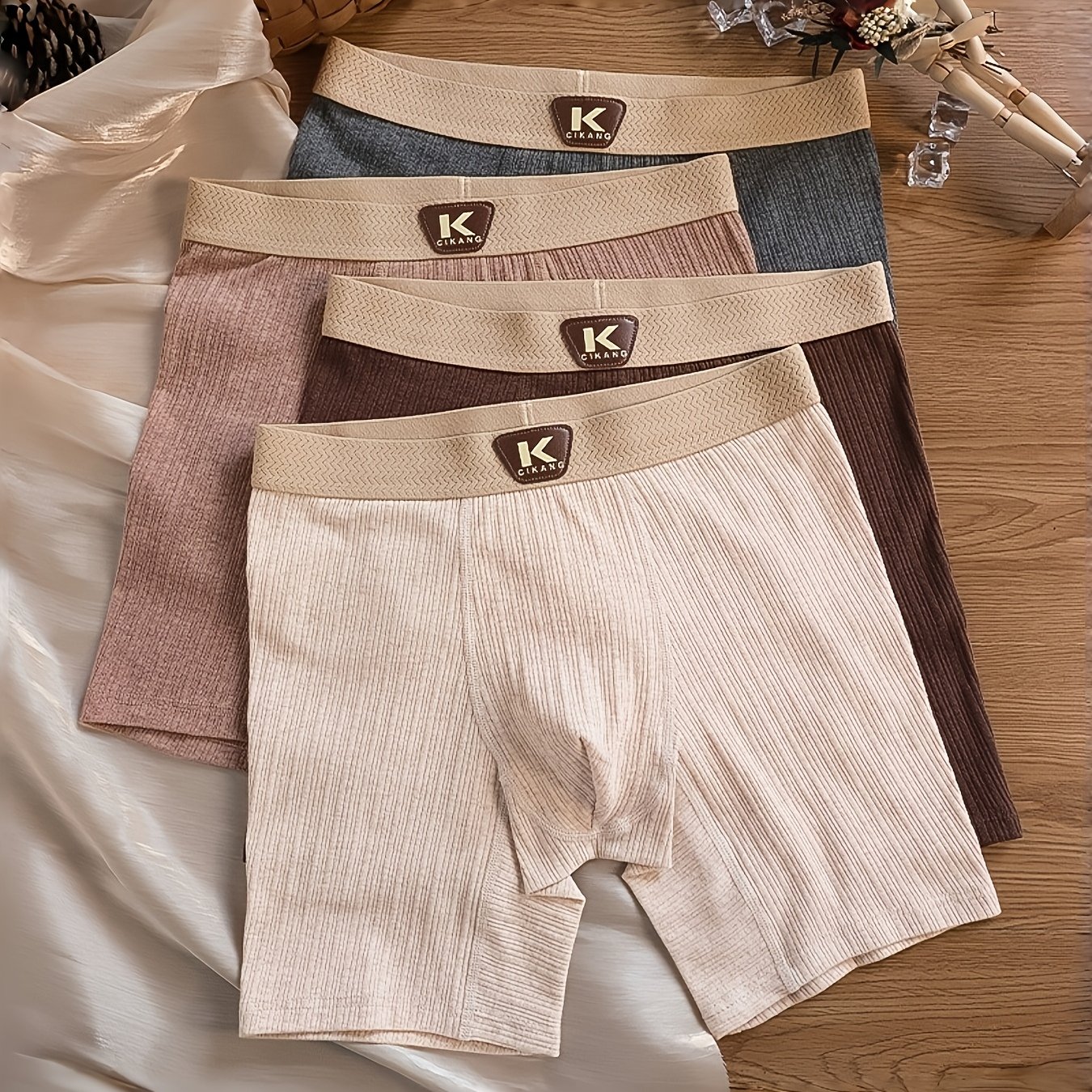 Image of 4pcs Long Length Men's Underwear, Men's Boxer Shorts, Athletic Loose Long Leg Anti-sheer Shorts, Long Style Short Shorts