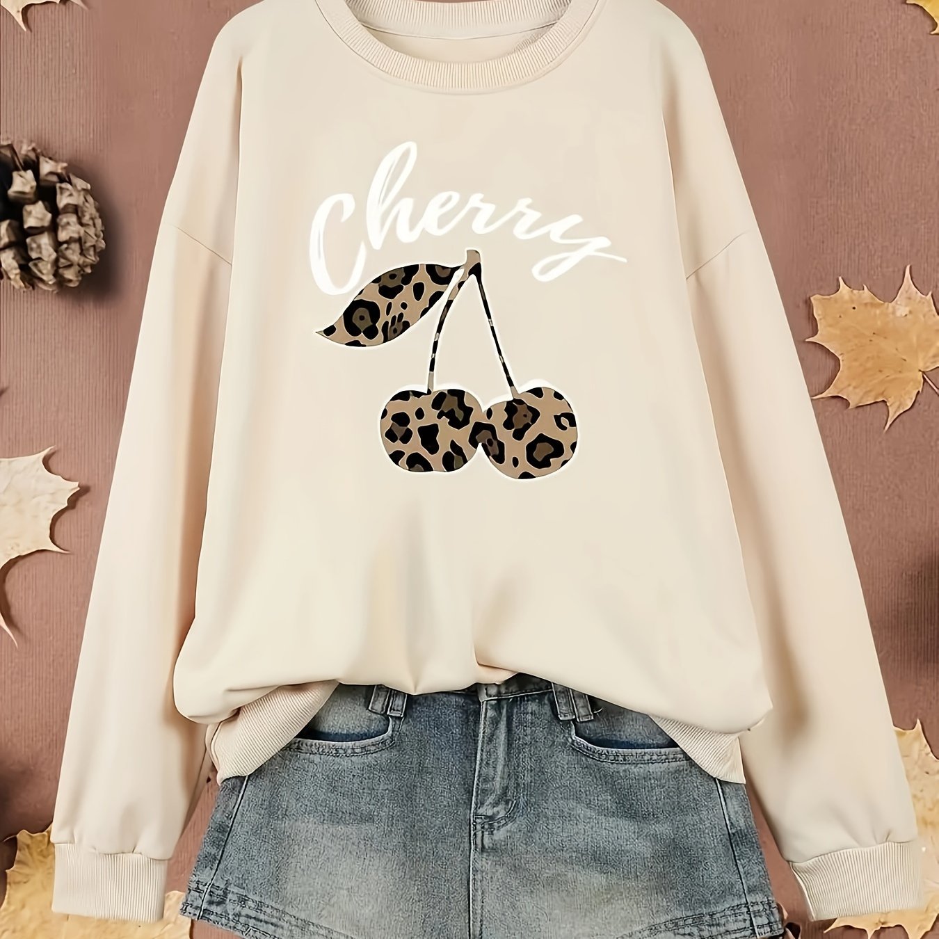 TEMU Sweat-shirt à col rond avec imprimé alphabets - Tissu à micro-élasticité, style décontracté pour femmes, parfait pour et