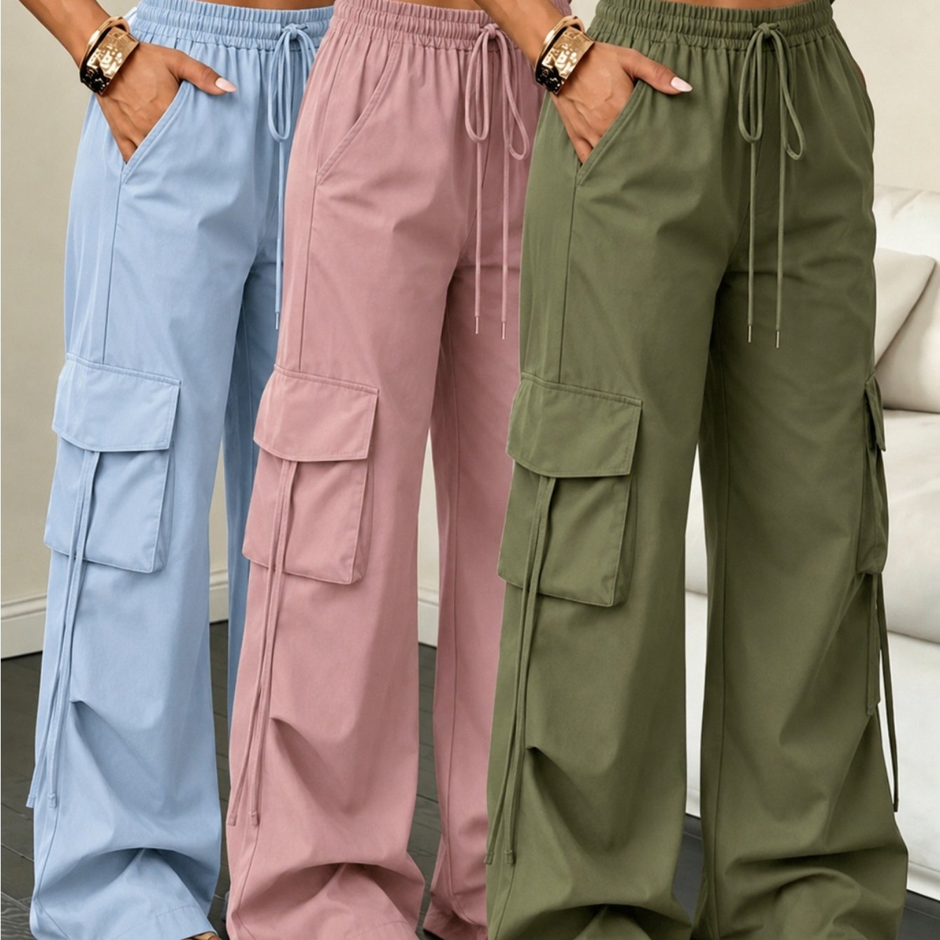 TEMU Women's High-waisted Cargo Pants - Quick-dry Lightweight Stretch Straight Wide-leg Pants, Suitable For Outdoor, Casual, And Commuting Wear,
