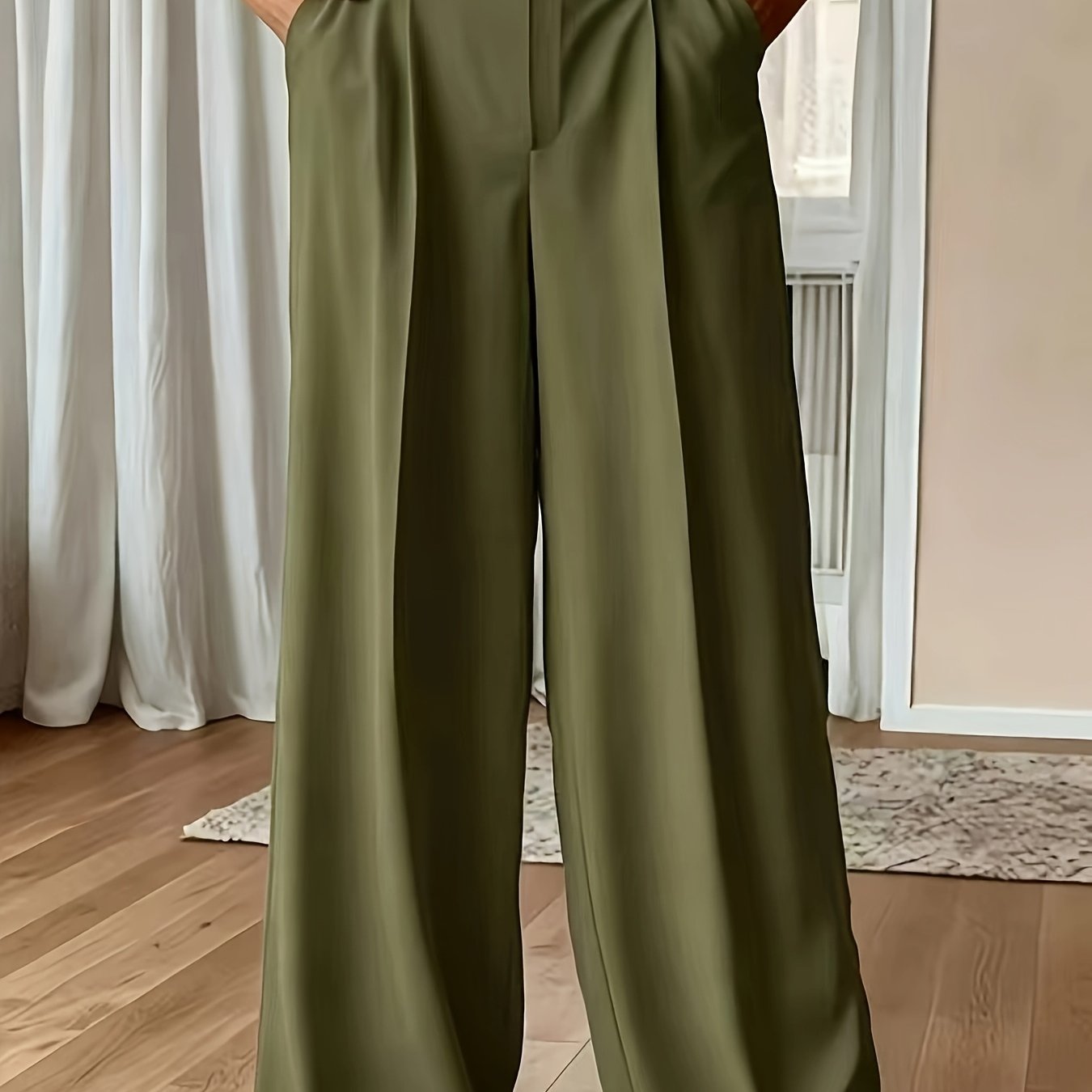 TEMU Plus Size, Kwja Plus Size /summer Solid Color Straight-leg Pants With Pockets For Women