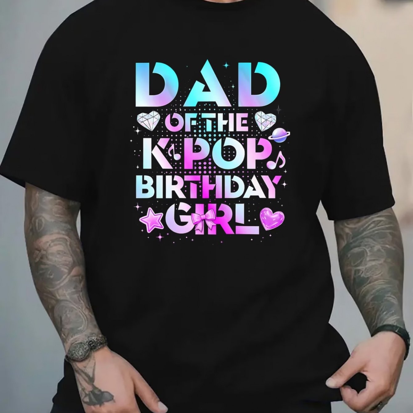TEMU Men's Summer Short Sleeve T-shirt - Trendy K-pop Dad Design, Soft, Round Neck, Vibrant Print, Birthday Celebrations And Casual !
