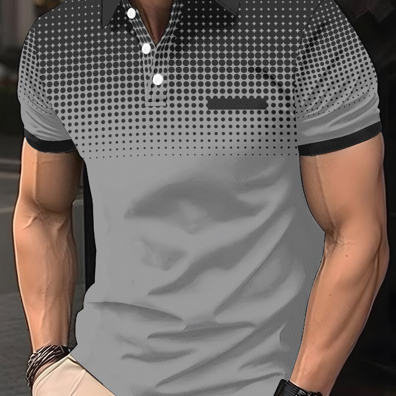 E-shop Herren Kurzarm Freizeit 3D Gedrucktes Golfshirt - Schwarz, Grau und Weiß Gestreiftes Muster - Sportlicher Stil - Herren Sommer Kurzarm Polo