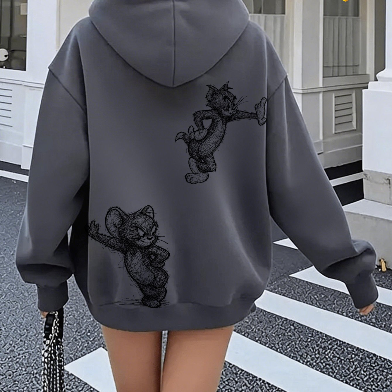 TEMU Warner Plus Size Hoodie For Women In Autumn And Winter, Quick Sketch Line Draft Double Hoodie With Casual Zipper Jacket, Fashionable Pocket Warm