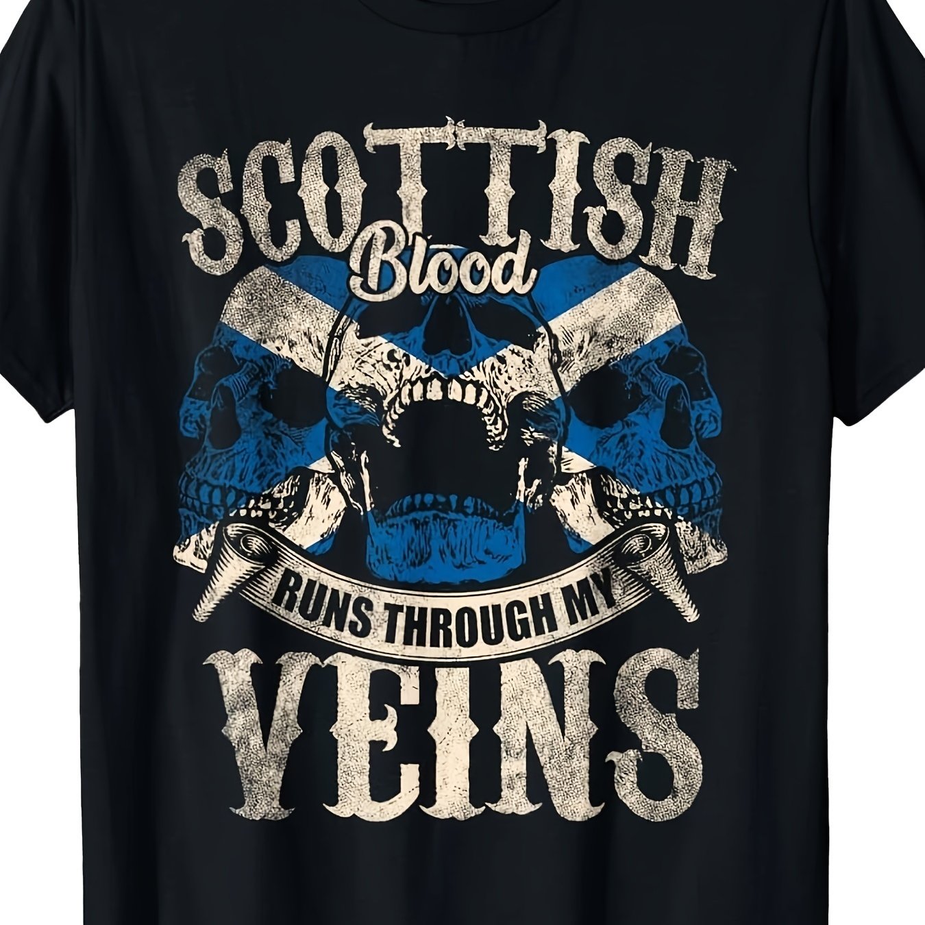 TEMU Runs Through My Veins With Skulls T-shirt, Casual Wear For Sports Fans, Design Tee, Ideal For Gym And Outdoor Activities, Short Sleeve Top For