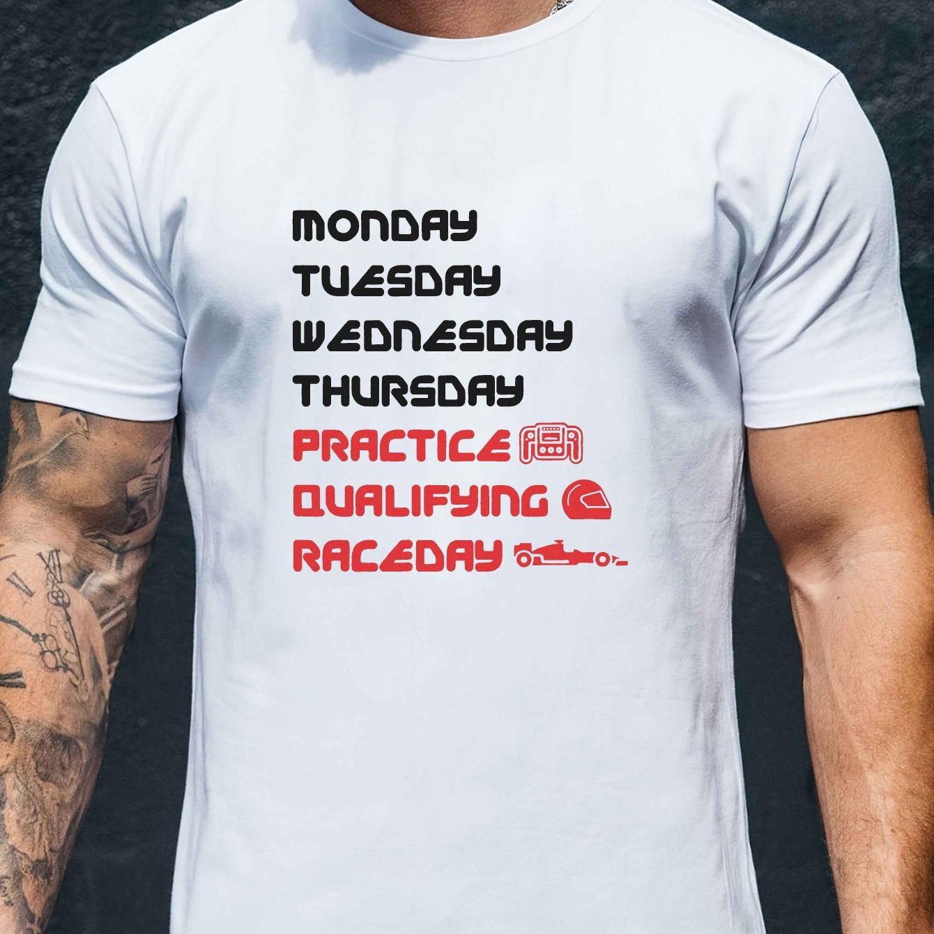 TEMU Lightweight Design, Men's Beige Short-sleeve T-shirt With "monday - Sunday" Print - Casual Polyester Crew Neck, Ideal For Summer