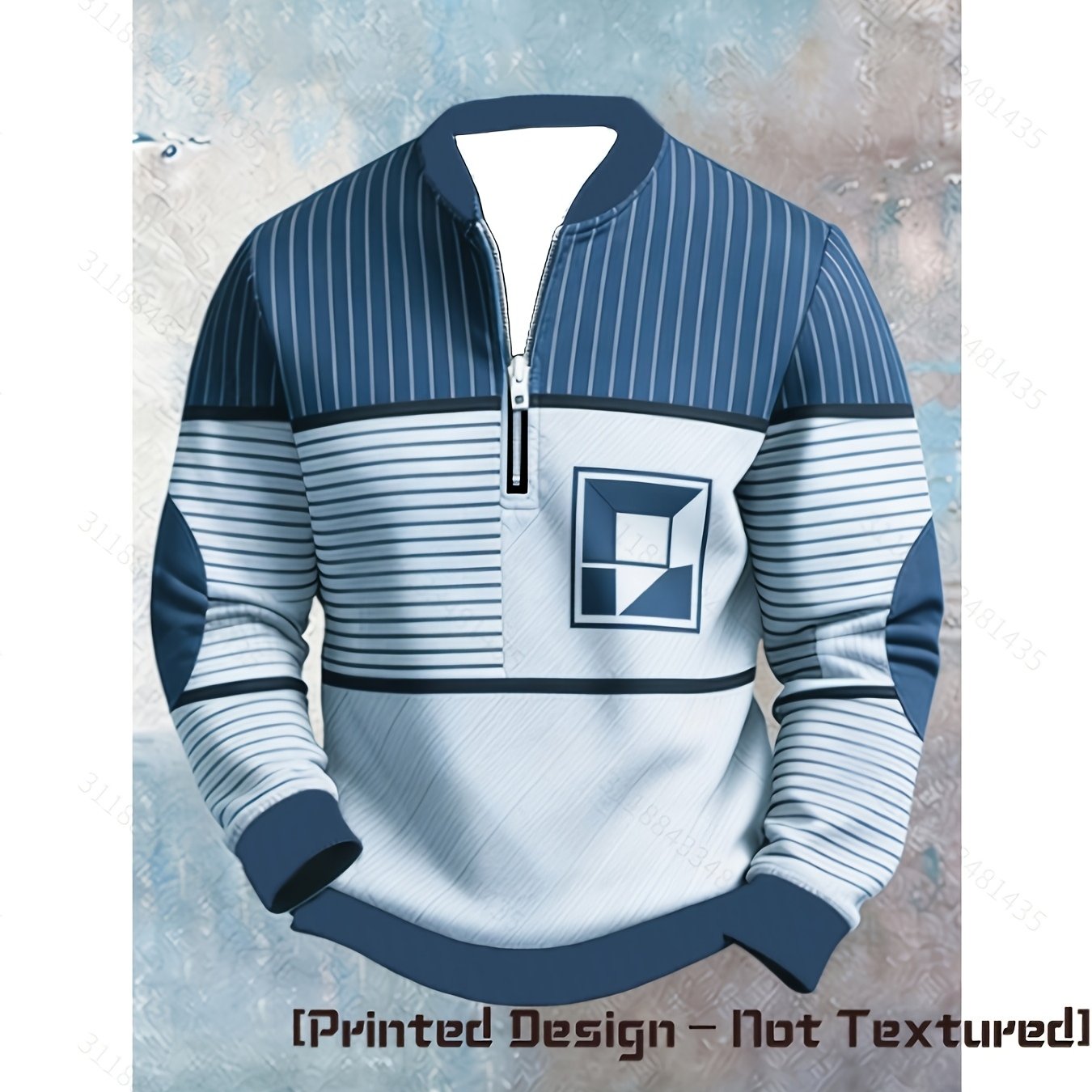 TEMU [print Design - Not Textured] Autumn Style, Men's Casual Half-zip Sweatshirt, Striped Print, Casual, Fabric, Suitable For Business Casual Men's