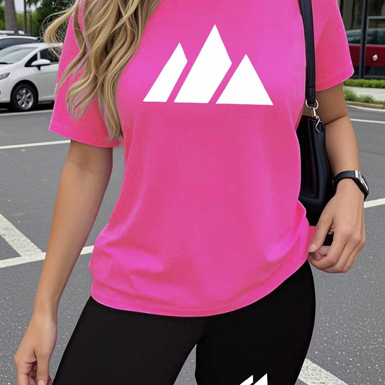 TEMU 2pcs Women's Set, With Fun Popular Print Patterns, European And American Women's Round Neck T-shirt And Elastic Waist Shorts, Women's Casual