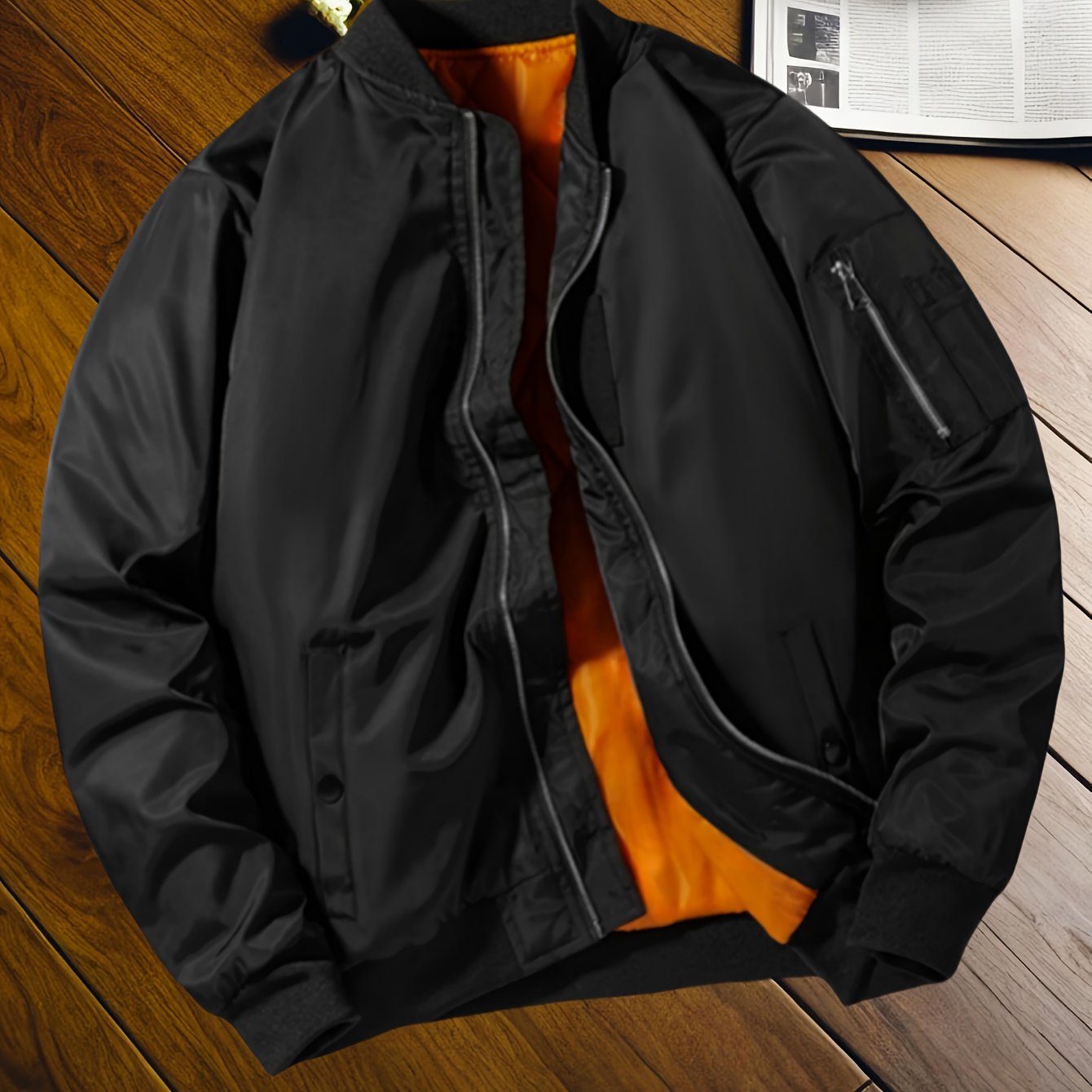 TEMU Men's Vintage American Flight Jacket, Jacket, Motorcycle Jacket, Workwear Jacket, Trendy Outerwear, Sporty Jacket For Spring And Autumn