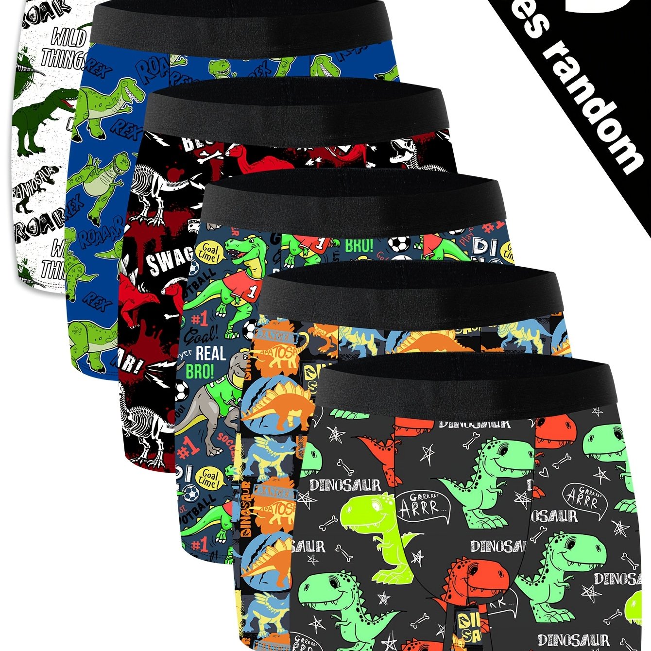 TEMU Random 3pcs Men's Novelty Shorts, And Cute Dinosaur Print Men's Boxer Briefs, Creative Adorable Cartoon Print Underwear, Knitted Fabric,