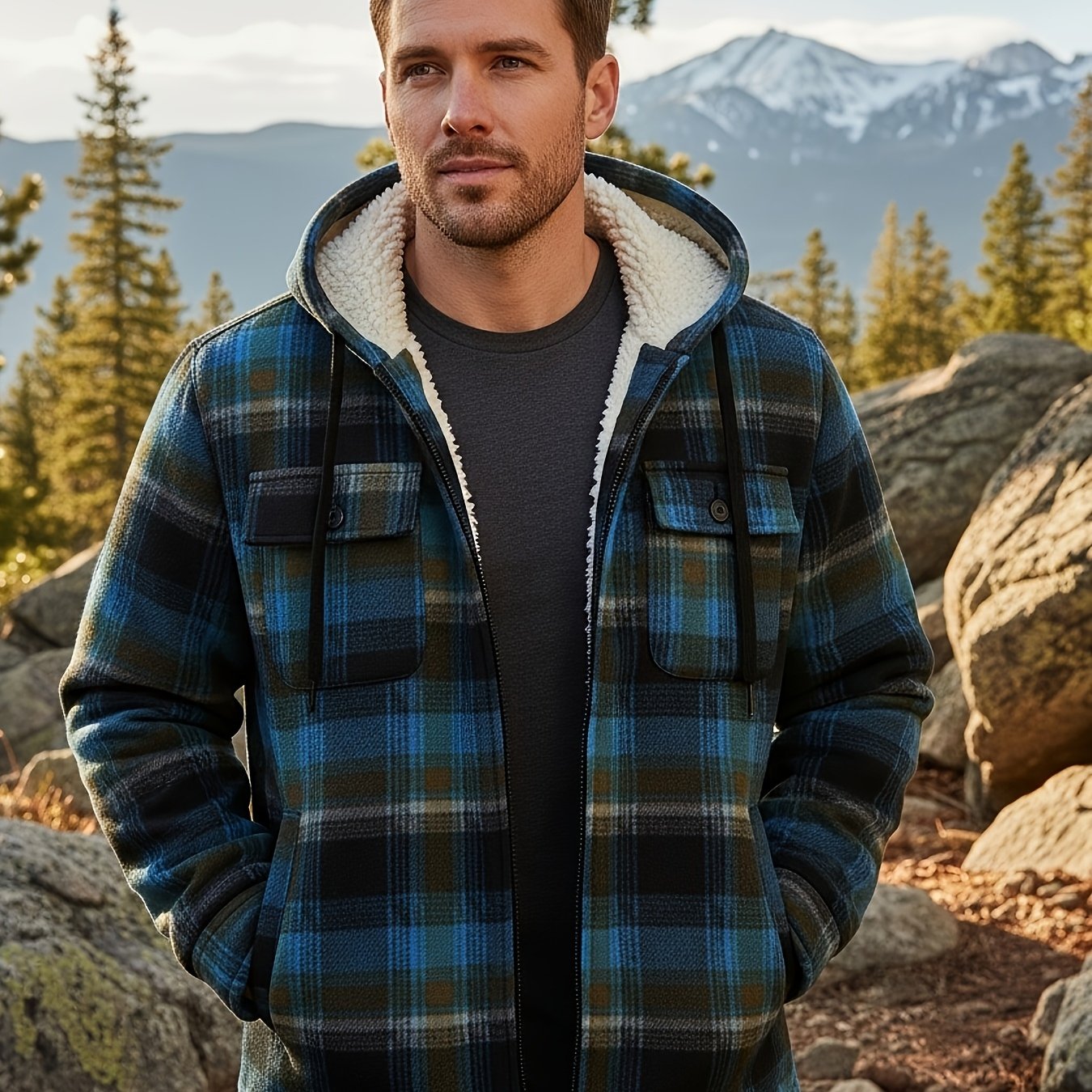TEMU Flannel Shirt Jacket For Men Sherpa Lined Zip Up Hoodies