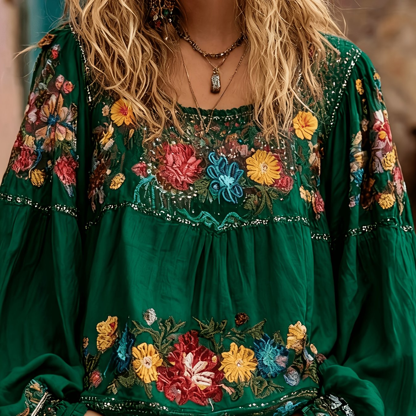 Women' Neck Loose Lantern Sleeve Top, Style Vacation Party Shirt