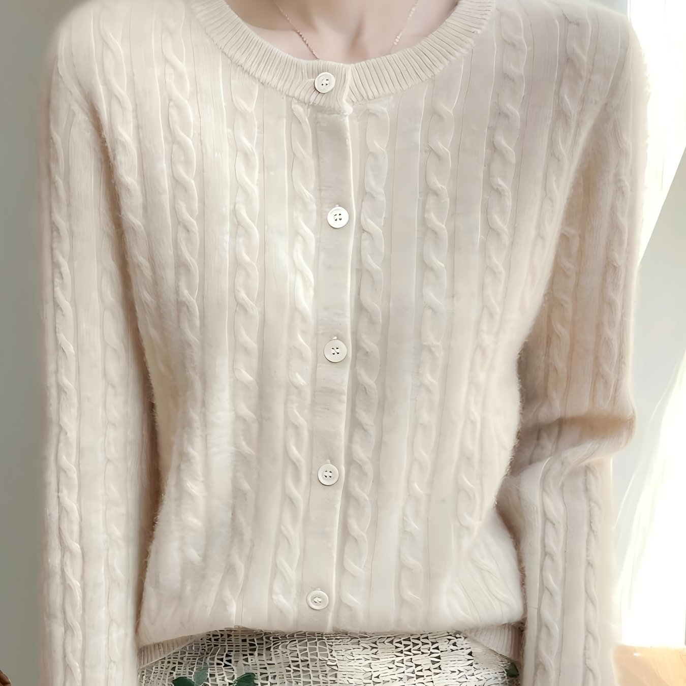 TEMU Gilet à Cordon Femme Col Rond, Boutonnage - Manches Longues Courtes, Manches à Franges Côtes, Coupe Décontractée, Vêtement d'Extérieur Texturé ,