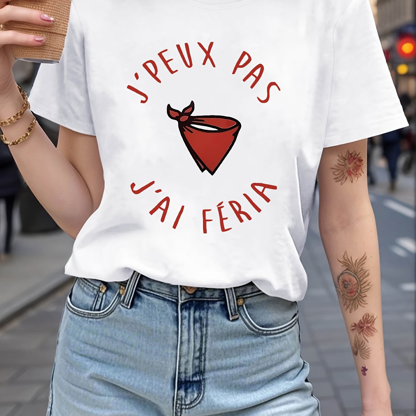 TEMU T-shirt grande taille pour femme avec « French Can Not Go I Have », manches courtes, col ras du cou, haut décontracté pour l'été et , vêtements