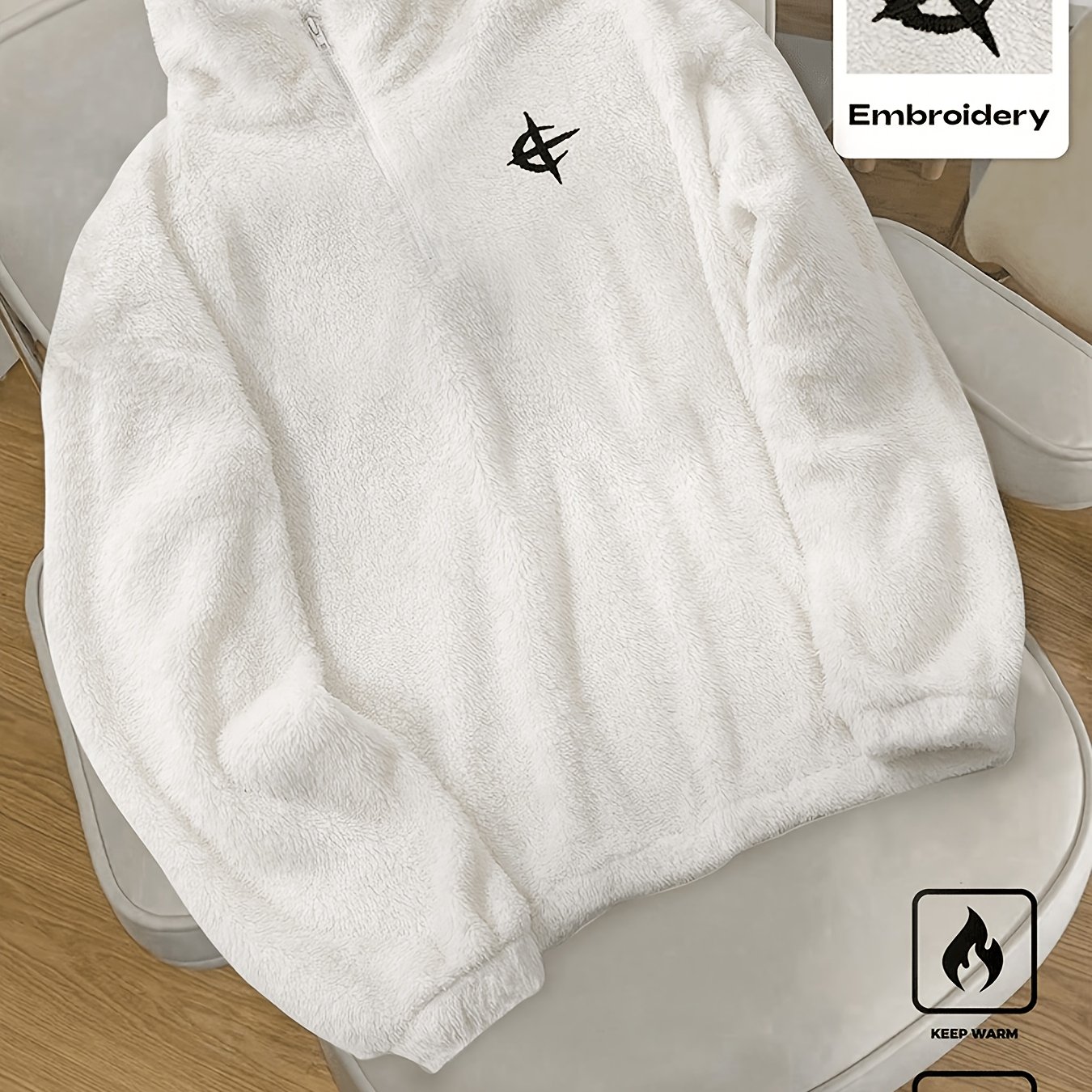 TEMU Sweatshirt pull à quart de zip pour homme, 1 pièce, foncé, automne, streetwear, motif brodé, vêtement d'hiver décontracté de sport et de pour