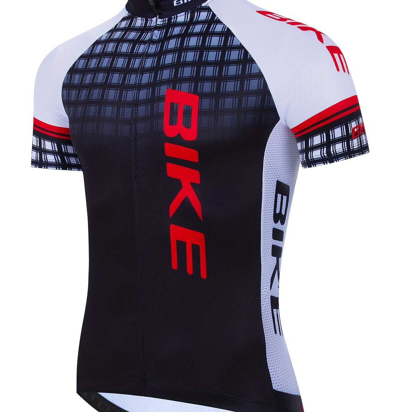 E-shop BIKE Professionelles Radfahrshirt für Herren, atmungsaktives Polyester-Strickgewebe, geometrisches Muster, Rundhals, Kurzarm, regulärer Schnitt,