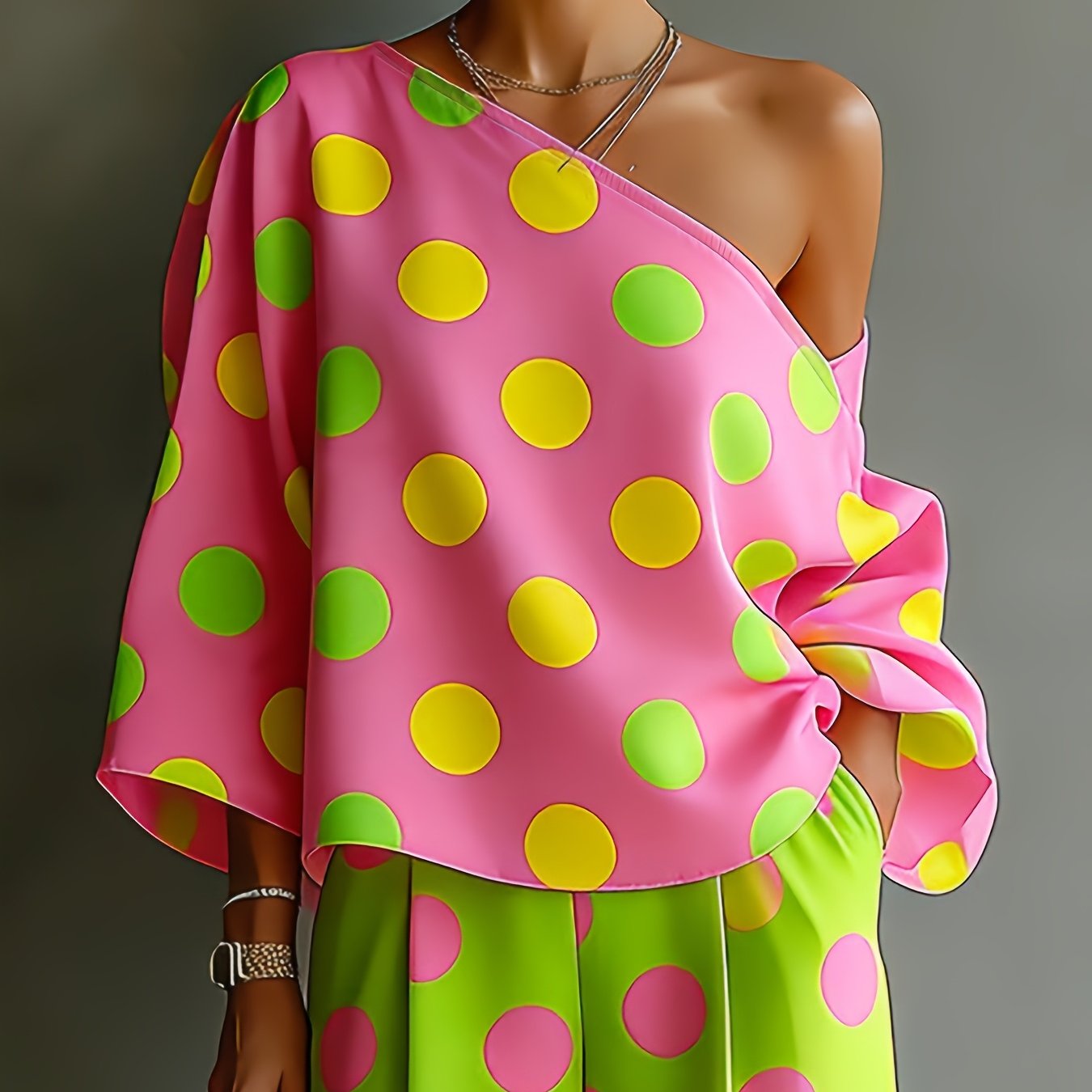 TEMU Casual And Simple Polka Dot Print Off-shoulder Top With Elegant Charm, A Fashionable And Simple Printed Top For Women