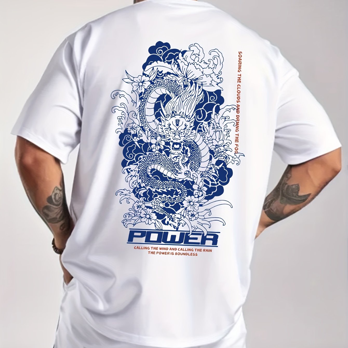 TEMU Men's Dragon Letter Print Sporty Casual Versatile Short-sleeve T-shirt