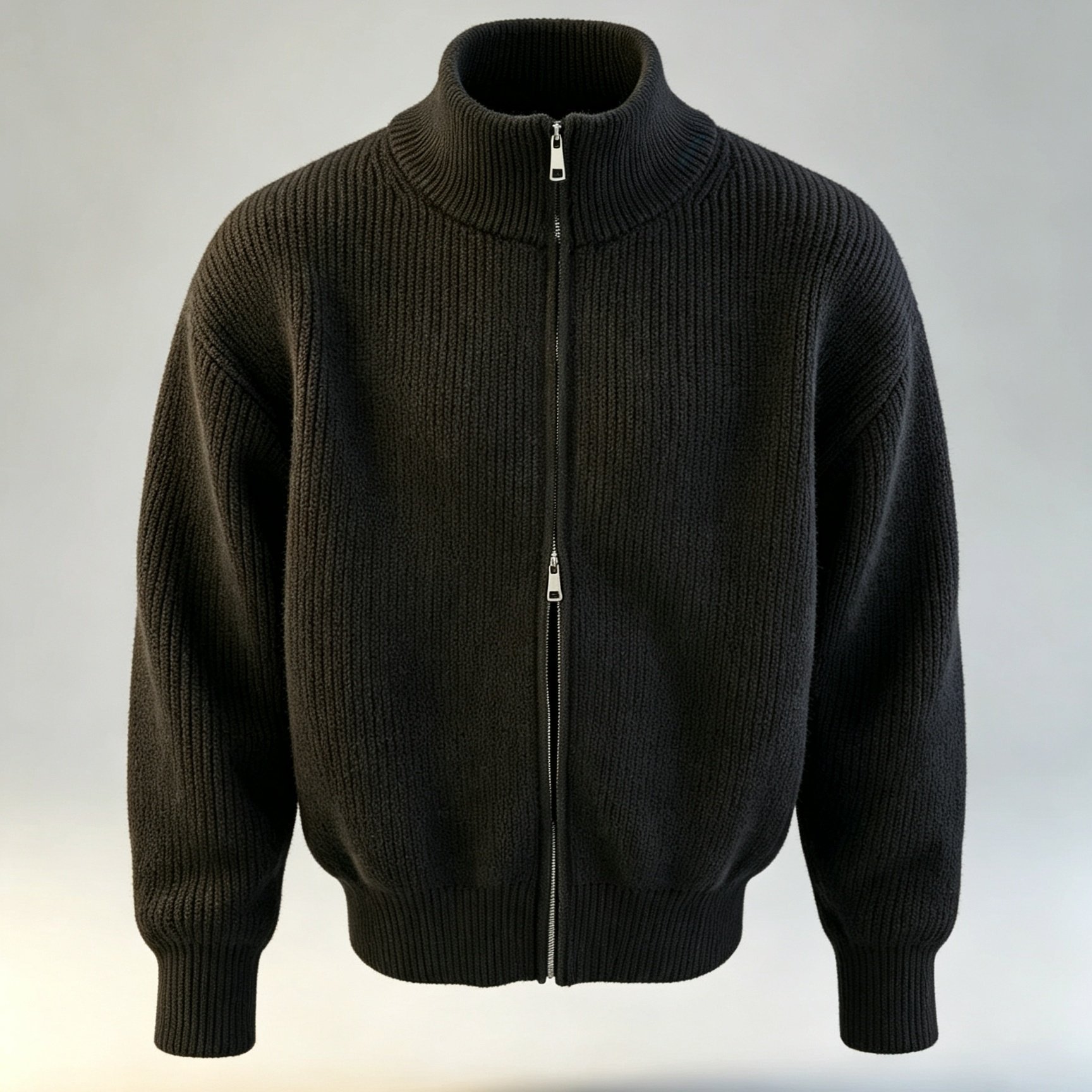 TEMU Old Money Outfits Zip-up Stand Collar Knit Cardigan, Casual Thick Ribbed Knitwear Jacket, Men's Fashion Winter Clothes For Men