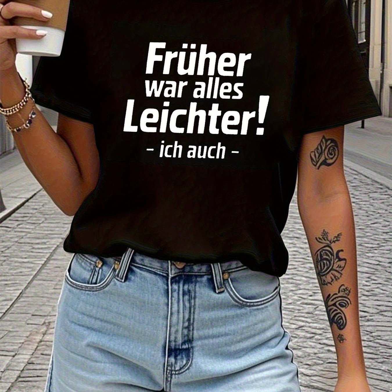 Image of In The Past, Everything Was Easier! So Was I - A Nostalgic On A Letter-printed Women's Round-neck Spring And Summer T-shirt