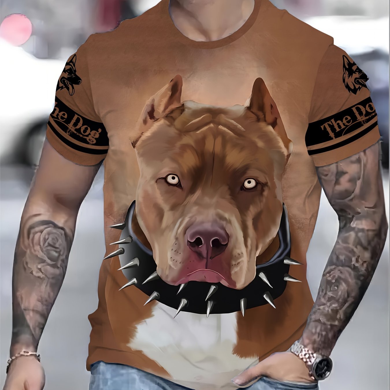 TEMU Men's Dog T-shirt, Casual Short Sleeve Crew Neck Tee, Men's Clothing For Outdoor