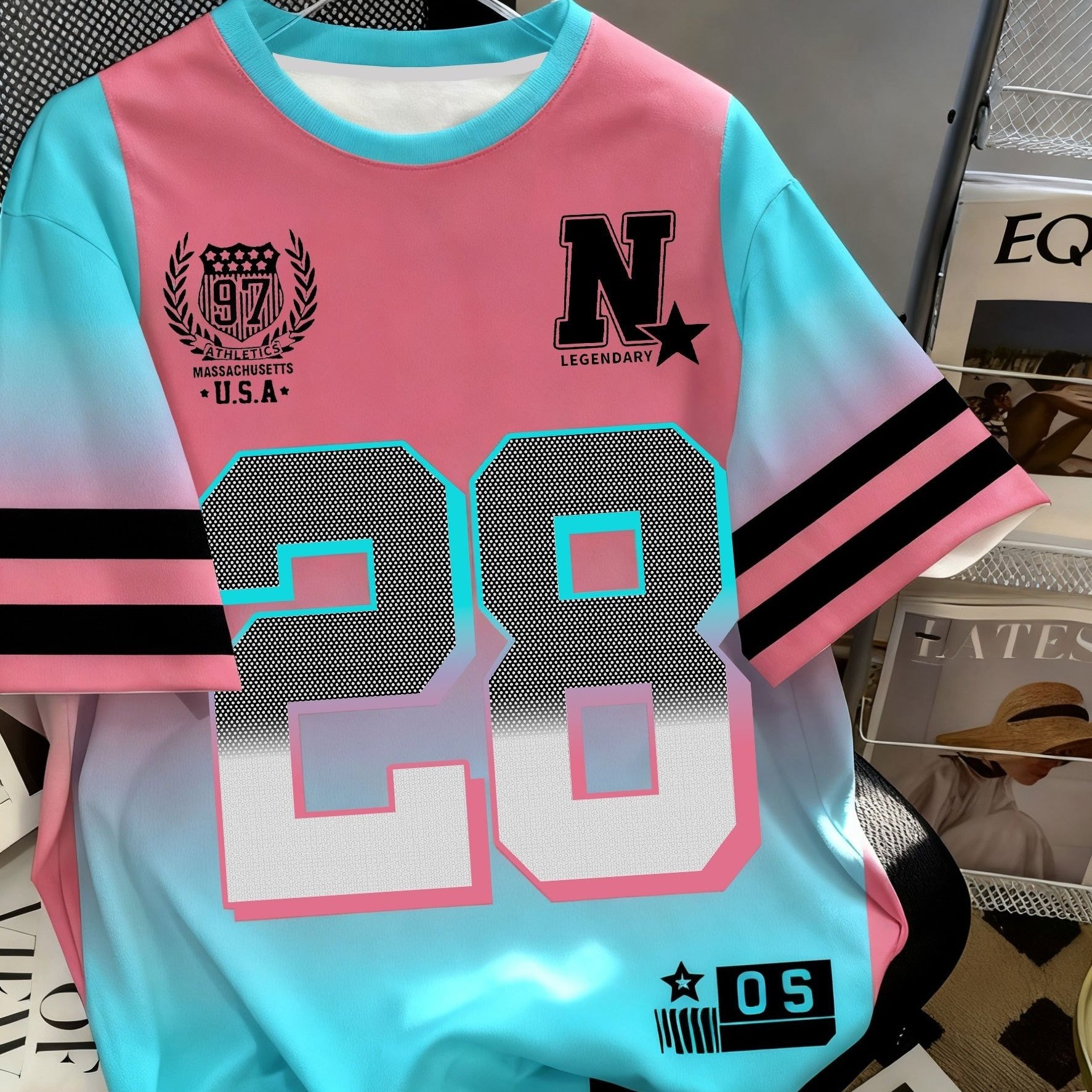 TEMU - Men's Pattern T-shirt - /gray Block Stitching '28' Number - Breathable Summer Short Sleeve - Sporty Street Style Daily Casual Top - Machine