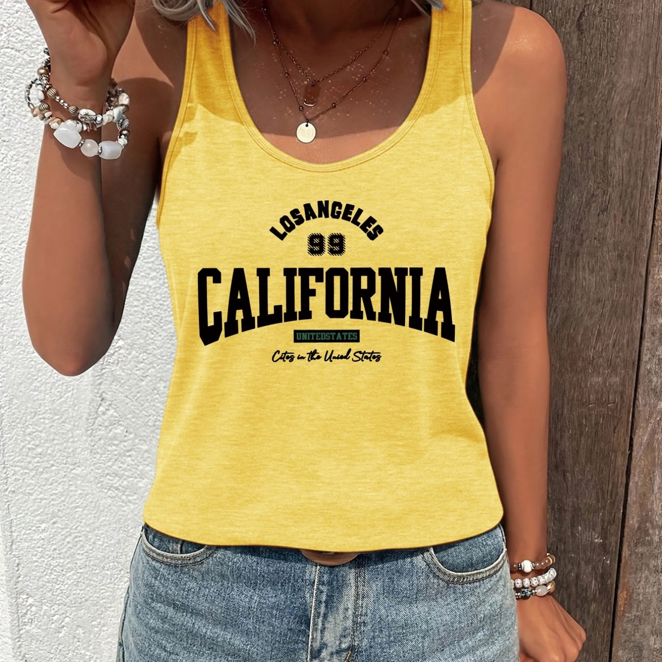 TEMU Plus Size - Plus Size - Letter Stylish Casual Tank Top Pd125