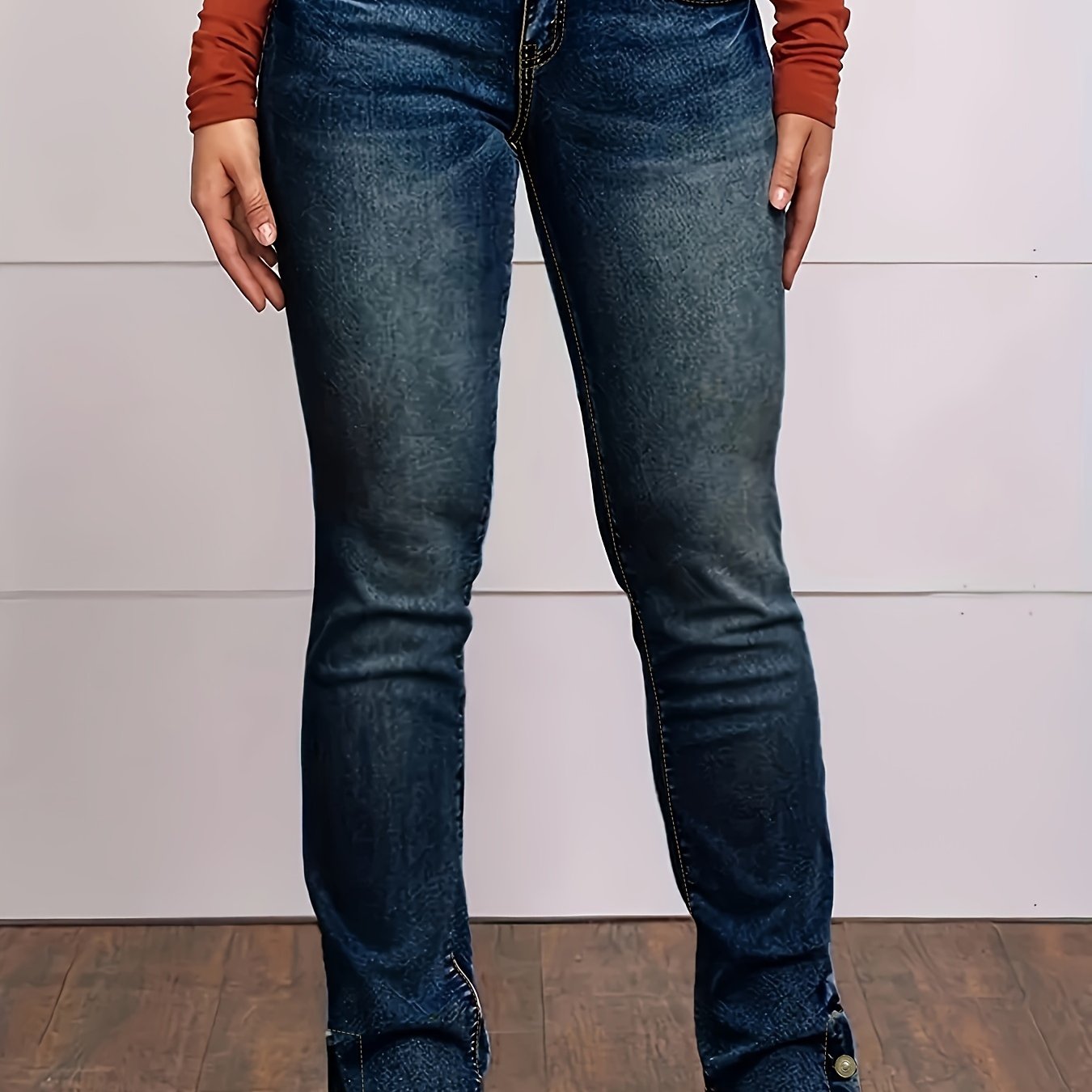 Estilo Retro Casual Bootcut Jeans Bolsillos Inclinados - Temu Spain