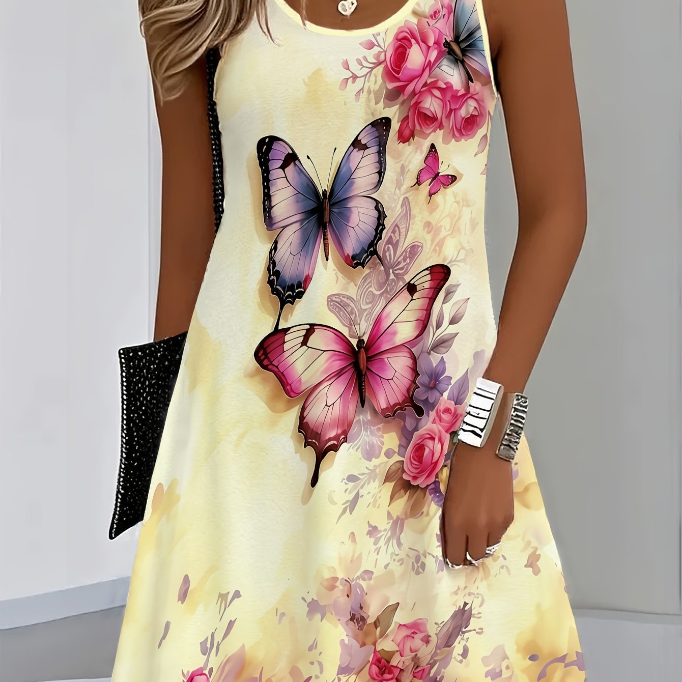 Print Round Neck Sleeveless Vest Dress