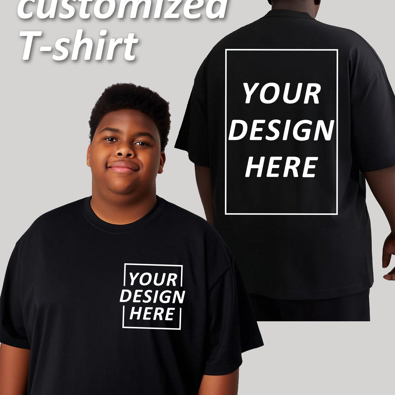 TEMU Customizable Men's Plus Size T-shirt - Dual-sided Personalized Design, Breathable Polyester Fabric, Casual Round Neck Short Sleeve Tee, Machine