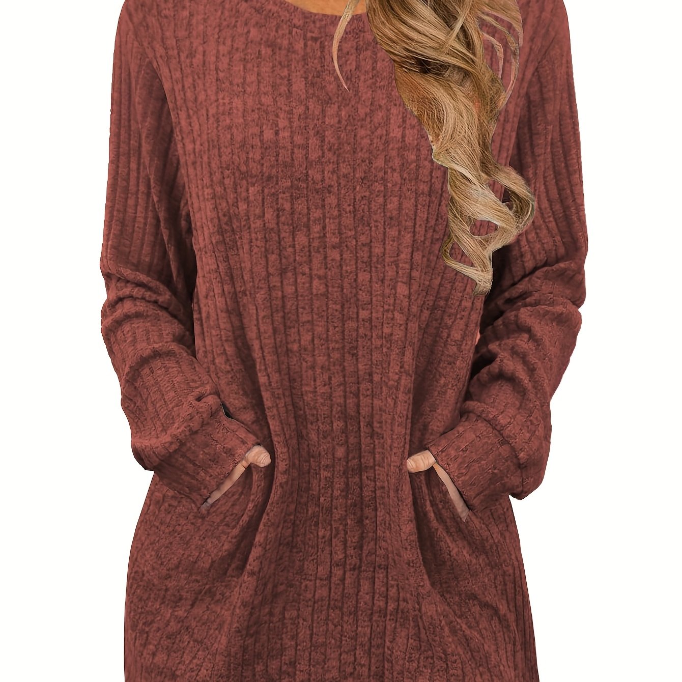 TEMU Women's Autumn Winter Comfortable Breathable Pocket Pullover Fashion Casual Long Sleeve Crew Neck T-shirt