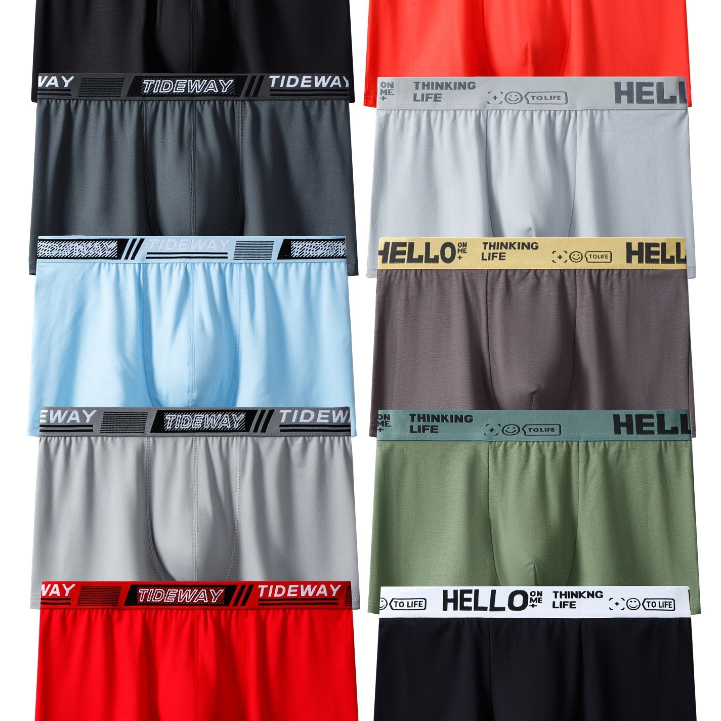 Image of 10-pack Men's Boxer Briefs - Breathable Mid-stretch Fabric, Solid Color With Hello Letter Print, Assortment For Casual & Active Wear, Comfortable Underwear, Modern Underwear, Medium Elasticity