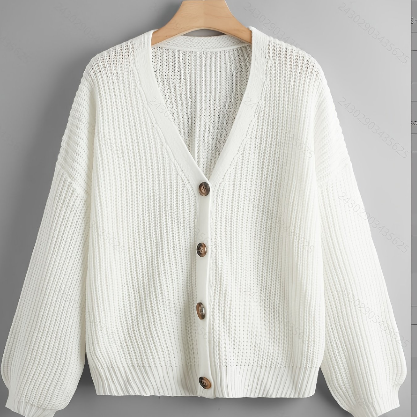 Women' Color Single-breasted V-neck Cardigan, Long Sleeve, Casual Commuter Universal Cardigan For Autumn/winter, White