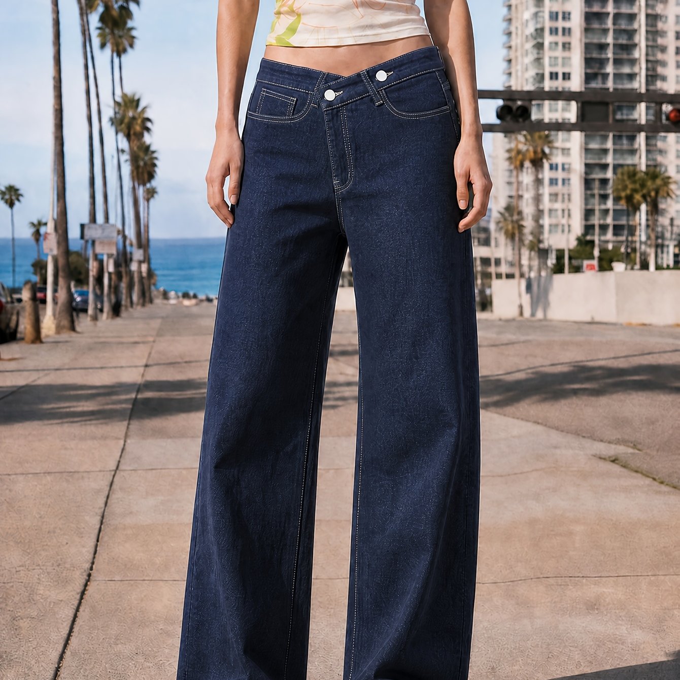 Image of Women's Classic Washed Denim Jeans Pants - Straight Leg Baggy Trousers With Relaxed Fit, Long Length & Wash For Casual & Dressy Outfits, Wear (machine Washable)