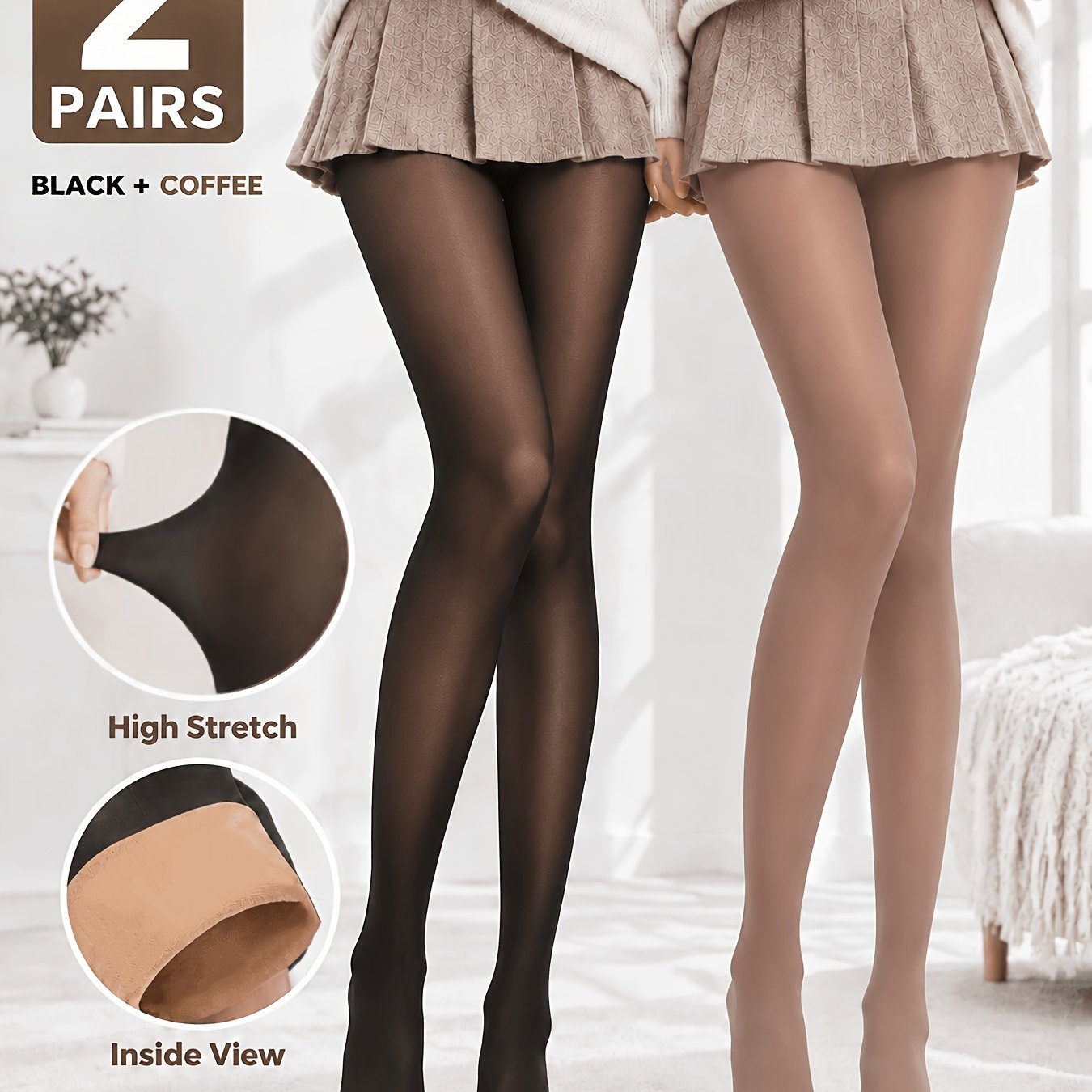 TEMU 2-pair Women's Sheer Footed Tights, Autumn Pantyhose, Winter Light-warm Leggings, Spring Lightweight Artificial Sheer Effect Stretch Tights,