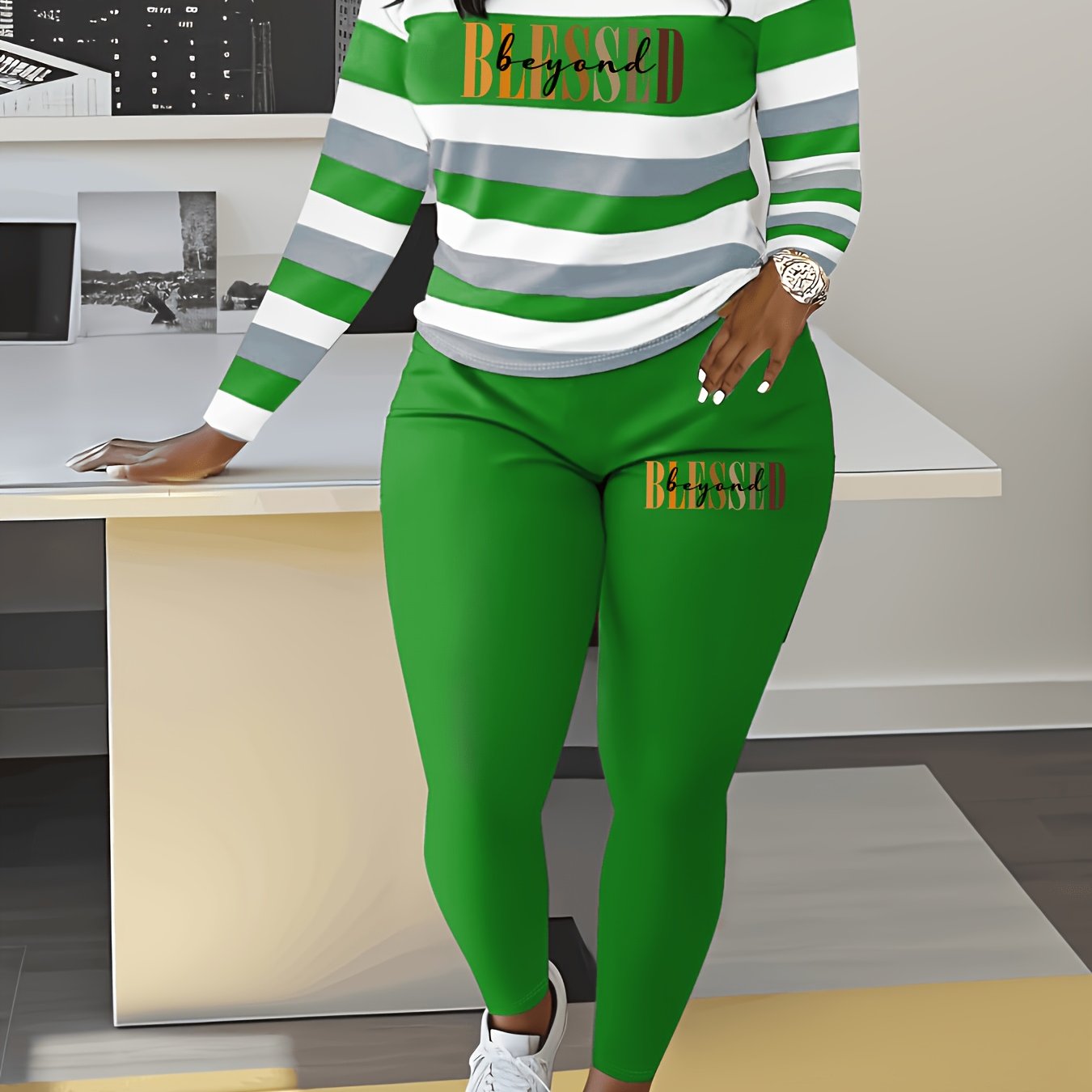TEMU Smct17 Striped Personalized Letter Printed Casual Outfit