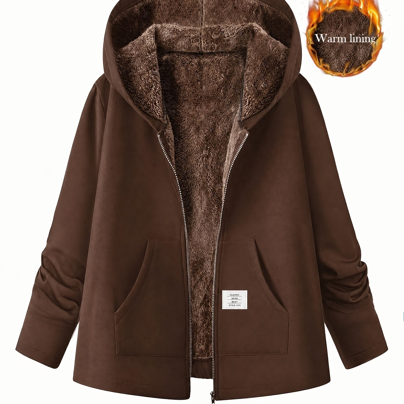 TEMU Women's Fashionable Elegant Casual Warm Hooded Zipper Jacket, Women's Long Sleeve Pocket Coat, Suitable For, Formal Occasions, Halloween, Etc