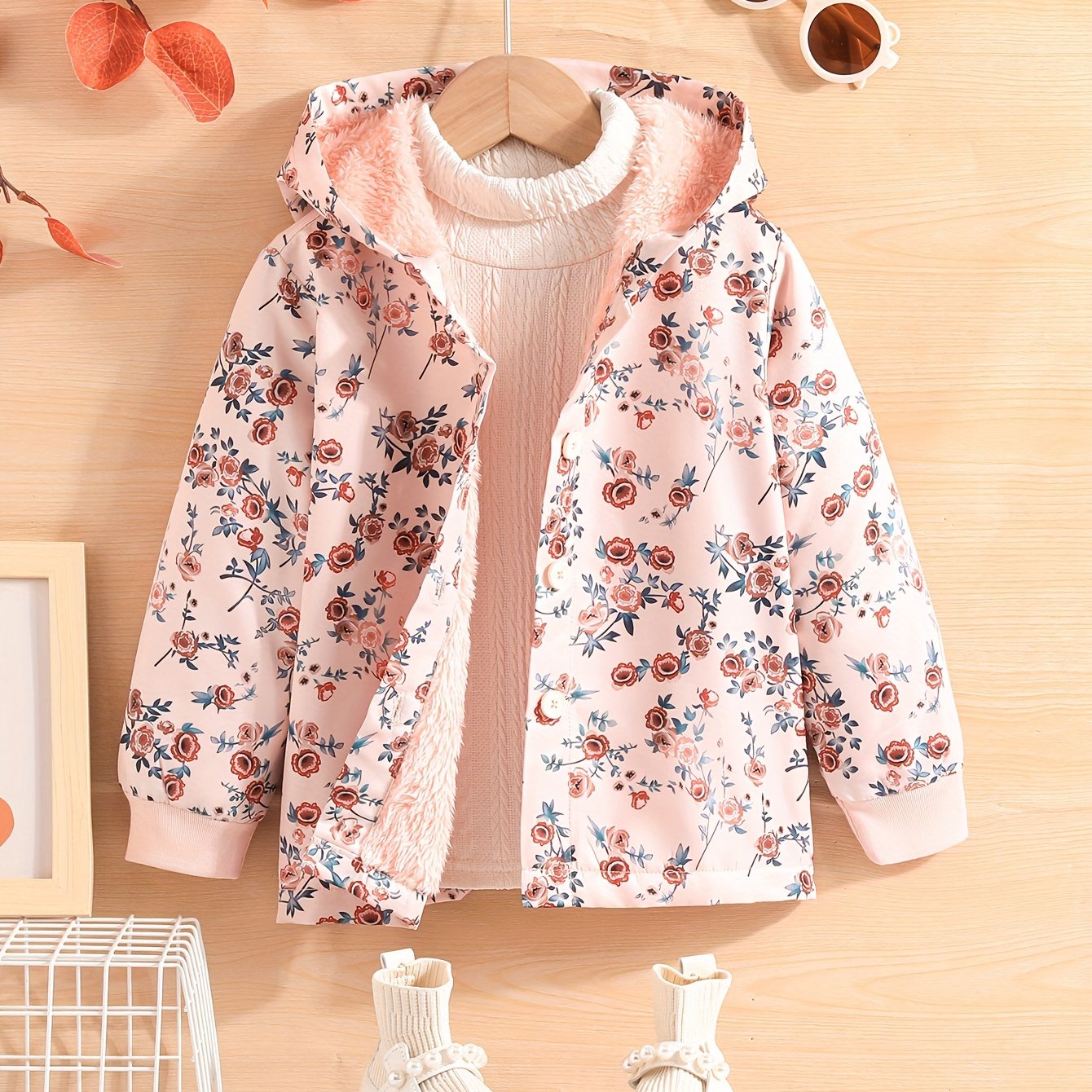 Allover Print Flower Fleece Jacket