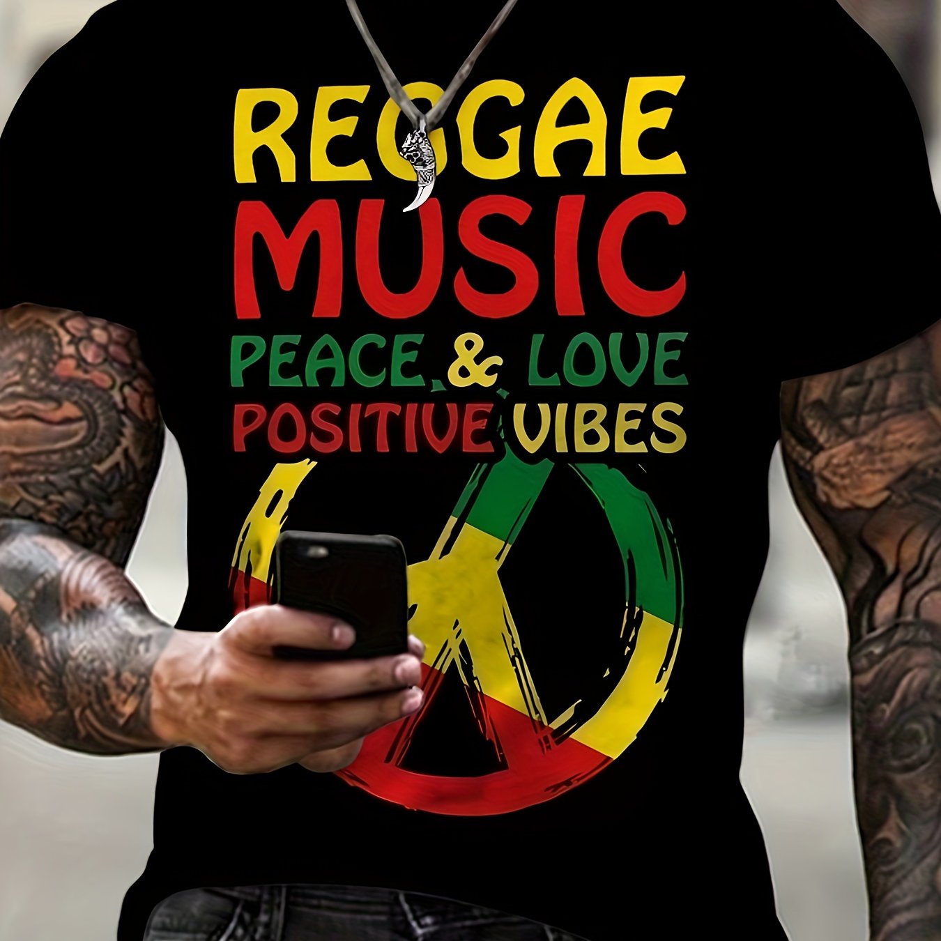 TEMU Camiseta para hombre con estampado de REGGAE, manga corta y cuello , ropa de hombre para verano y exteriores [Diseño estampado no texturizado]
