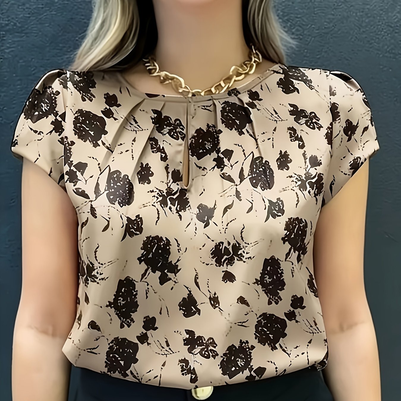 TEMU Ladies' Elegant Printed Short-sleeved Blouse