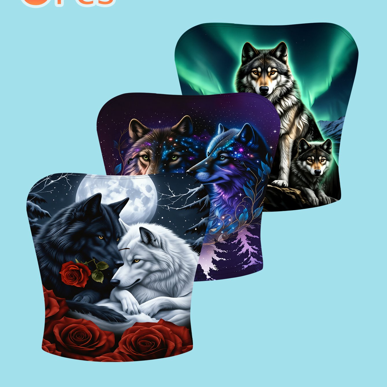 TEMU 3pcs Set, Starry Sky Iridescent Wolf Print Women's Strapless Bandeau Top, Fantasy Mysterious Style