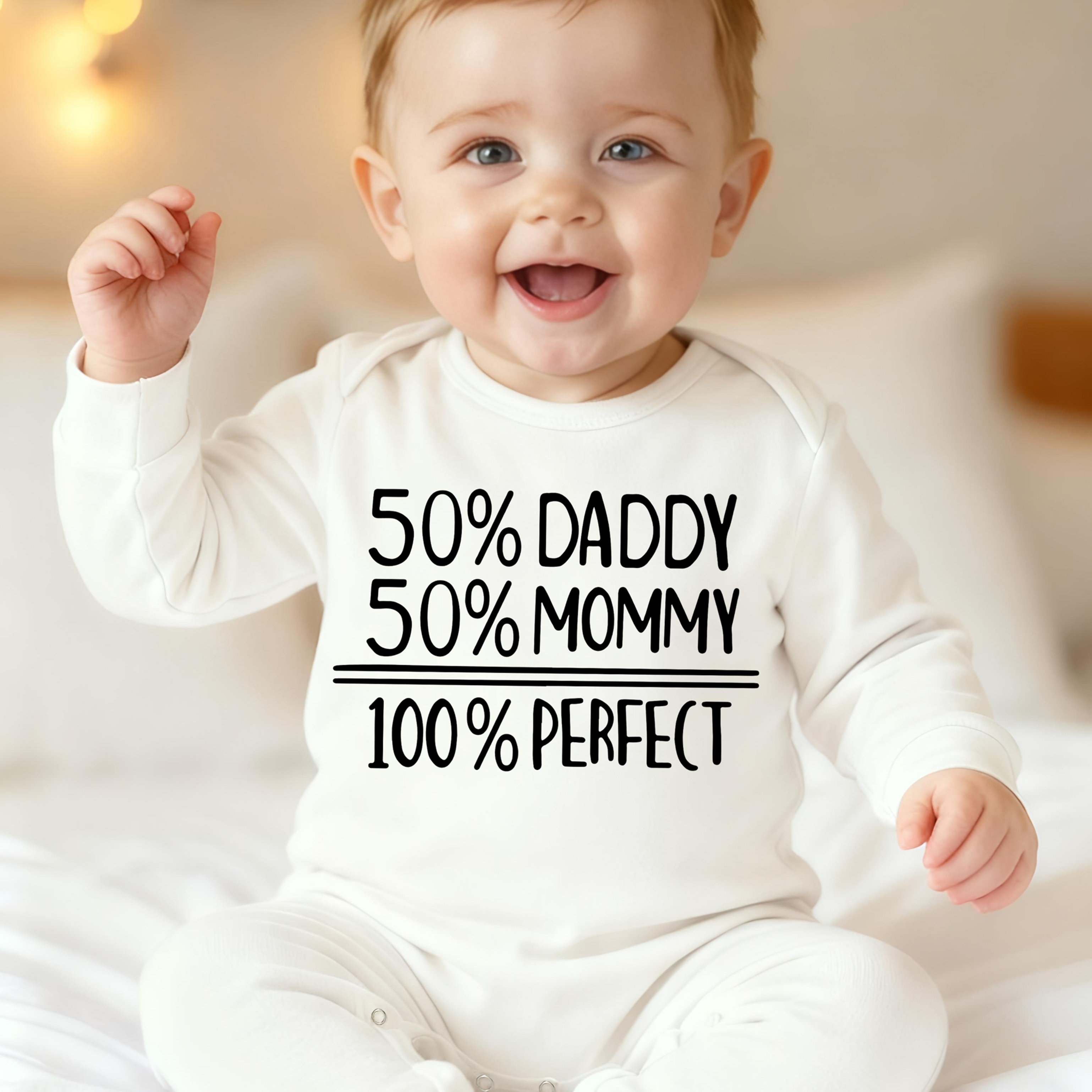Image of 50% Mommy 50% Daddy = Me Letter New Style Children's Bodysuit Summer Baby Crawling Outfit Pregnancy Gift, Perfect For Outdoor