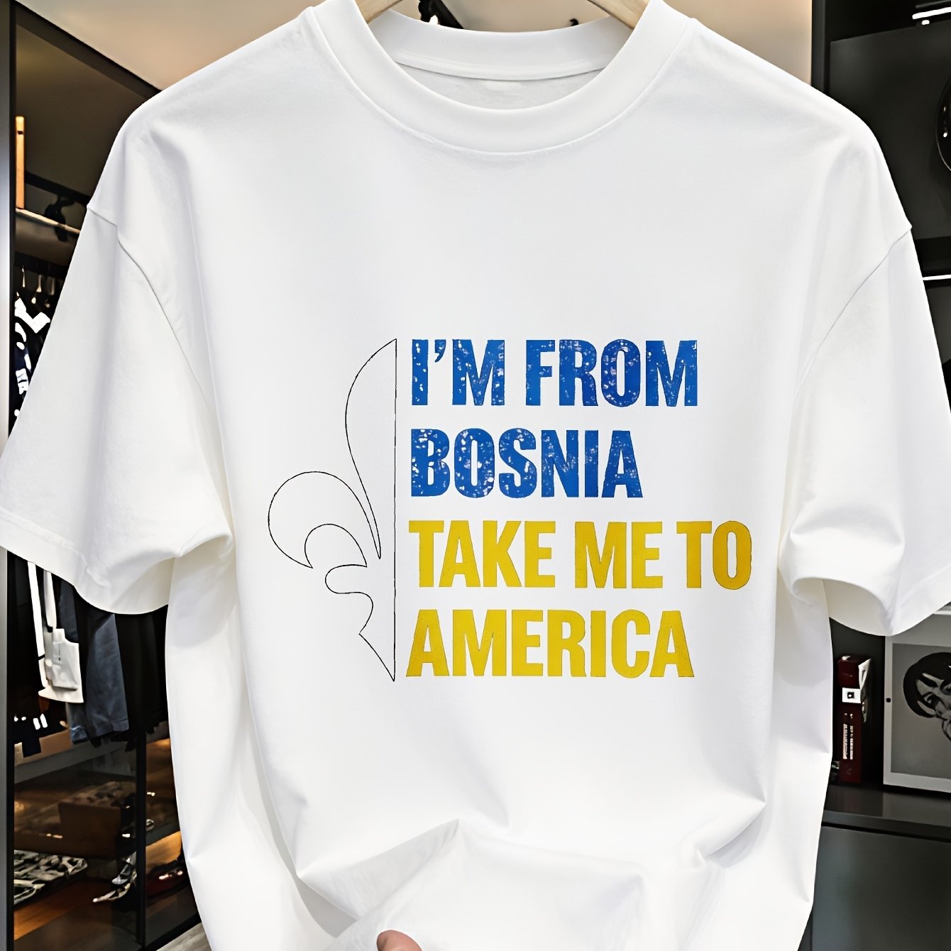 Image of Plain Cotton Men Shirt I Am From Bosnia To America Regular Heat Transfer Print Local Street Cultural Daily Outfits