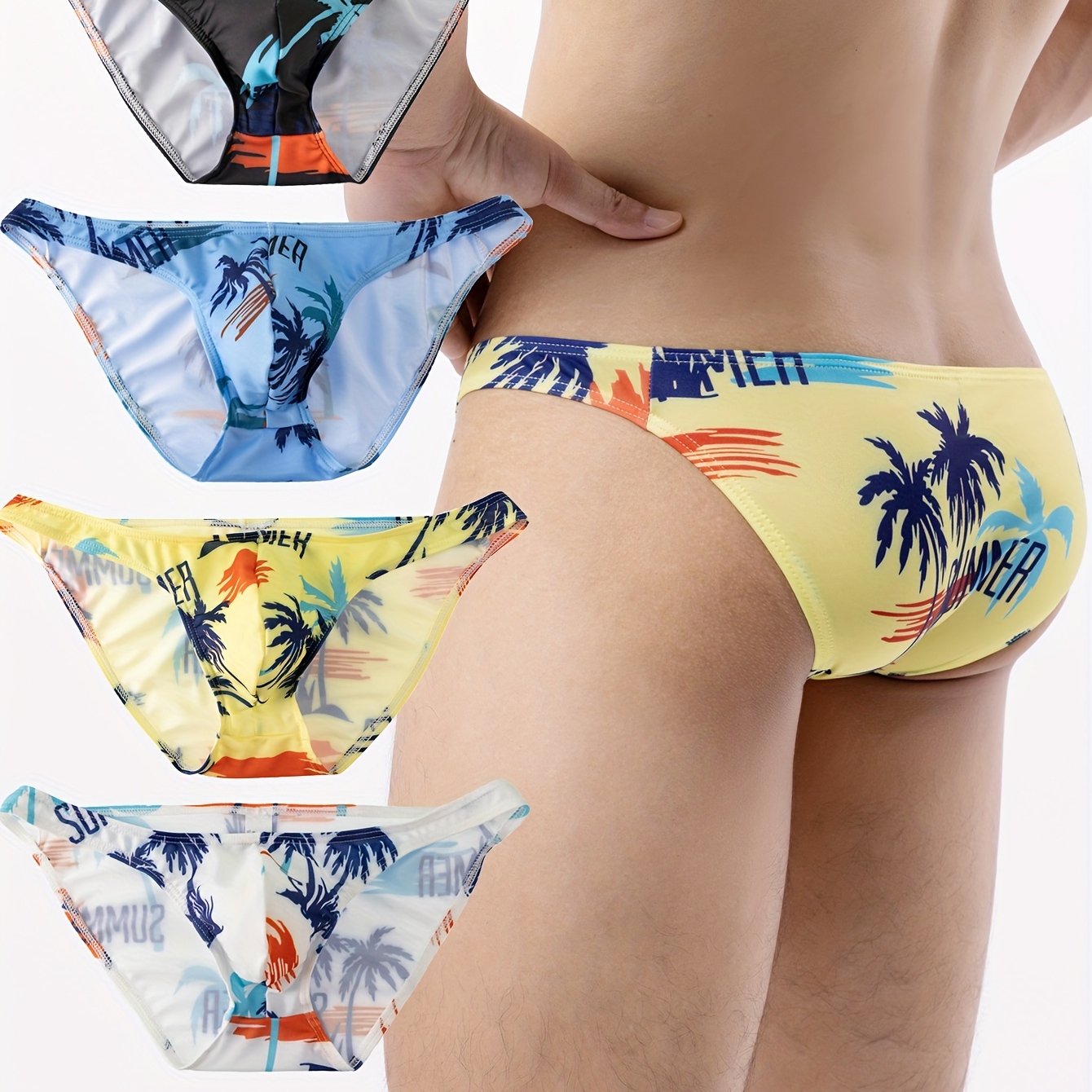 TEMU 4pcs New Style Men's Printed Underwear, And Fashionable Stretch Slim-fit Triangle Briefs, Trendy Sporty Comfortable Underpants, Form-fitting